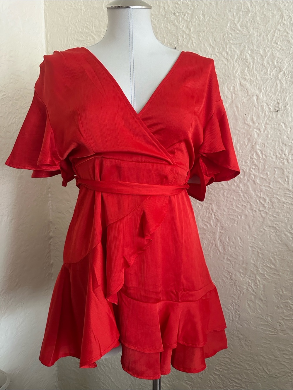 Hello Molly So Yesterday Red Ruffle Mini Dress Small NWT